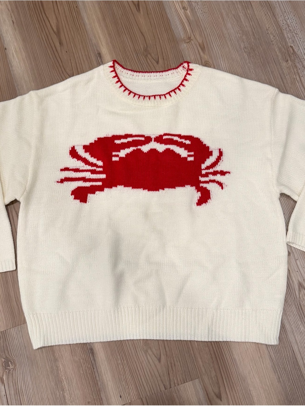 Ivory and Red Dancing Crab Wide/Cropped Sleeve Summer Sweater-Size S/M
